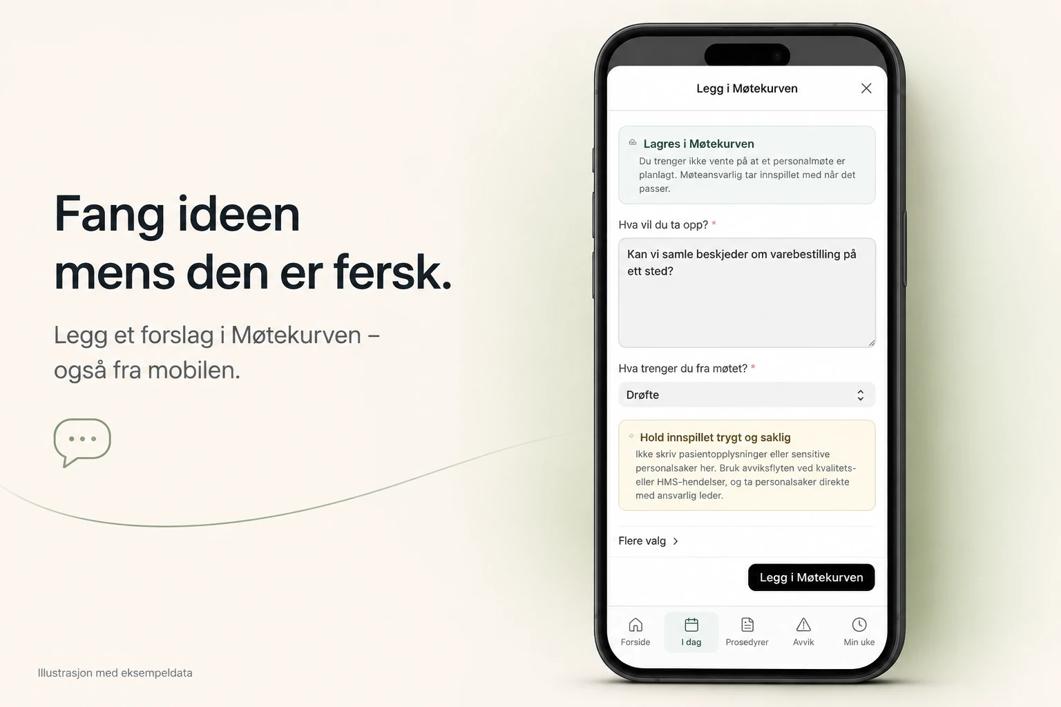 Møtekurven på mobil med et forslag om varebestilling og valget Drøfte.