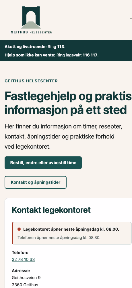 Forhåndsvisning av Geithus Helsesenter på mobil