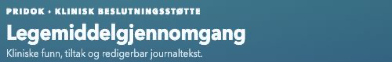 Toppfeltet i Legemiddelgjennomgang-utvidelsen med produktnavnet.