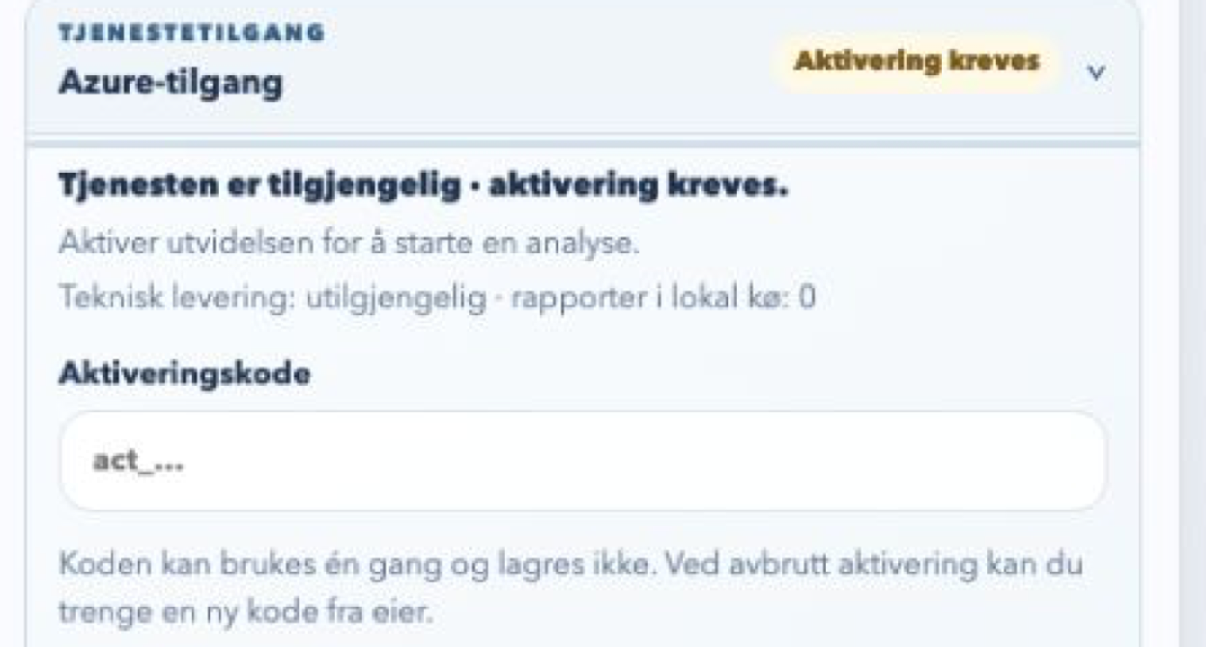 Legemiddelgjennomgang-utvidelsen med tomt felt for aktiveringskode.